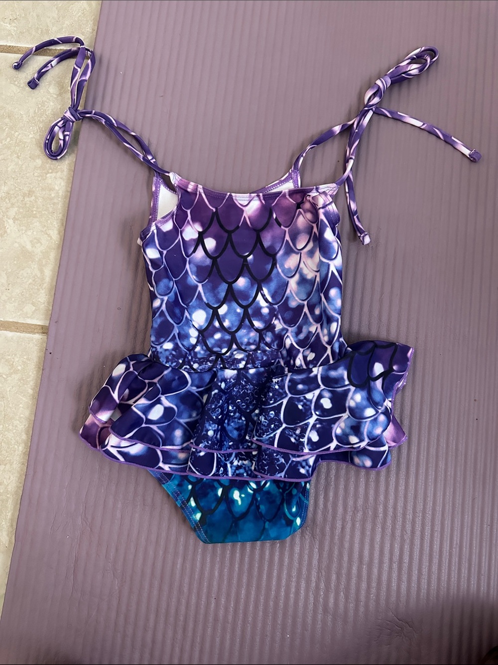 Kids Purple Mermaid Print Ruffle One-Piece Swimsuit